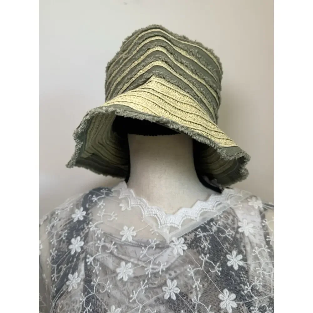 Y2K 2007 Banana Republic‎ Bucket Hat Fabric Patchwork Green Fringe Festival S/M